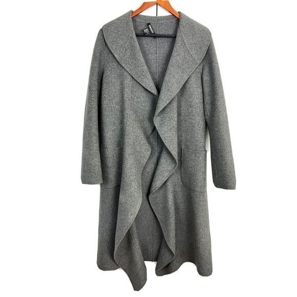 DKNY Maxi Coat  Women’s 6 Gray Wool Angora Long Water Fall Open Front - Picture 1 of 8